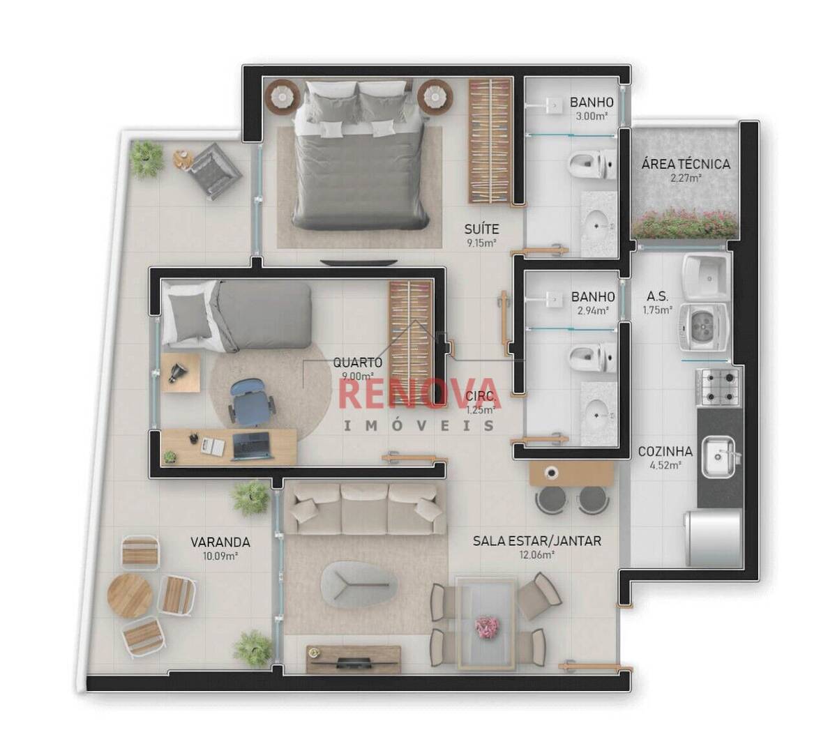 Apartamento, 2 quartos, 6200 m² - Foto 4